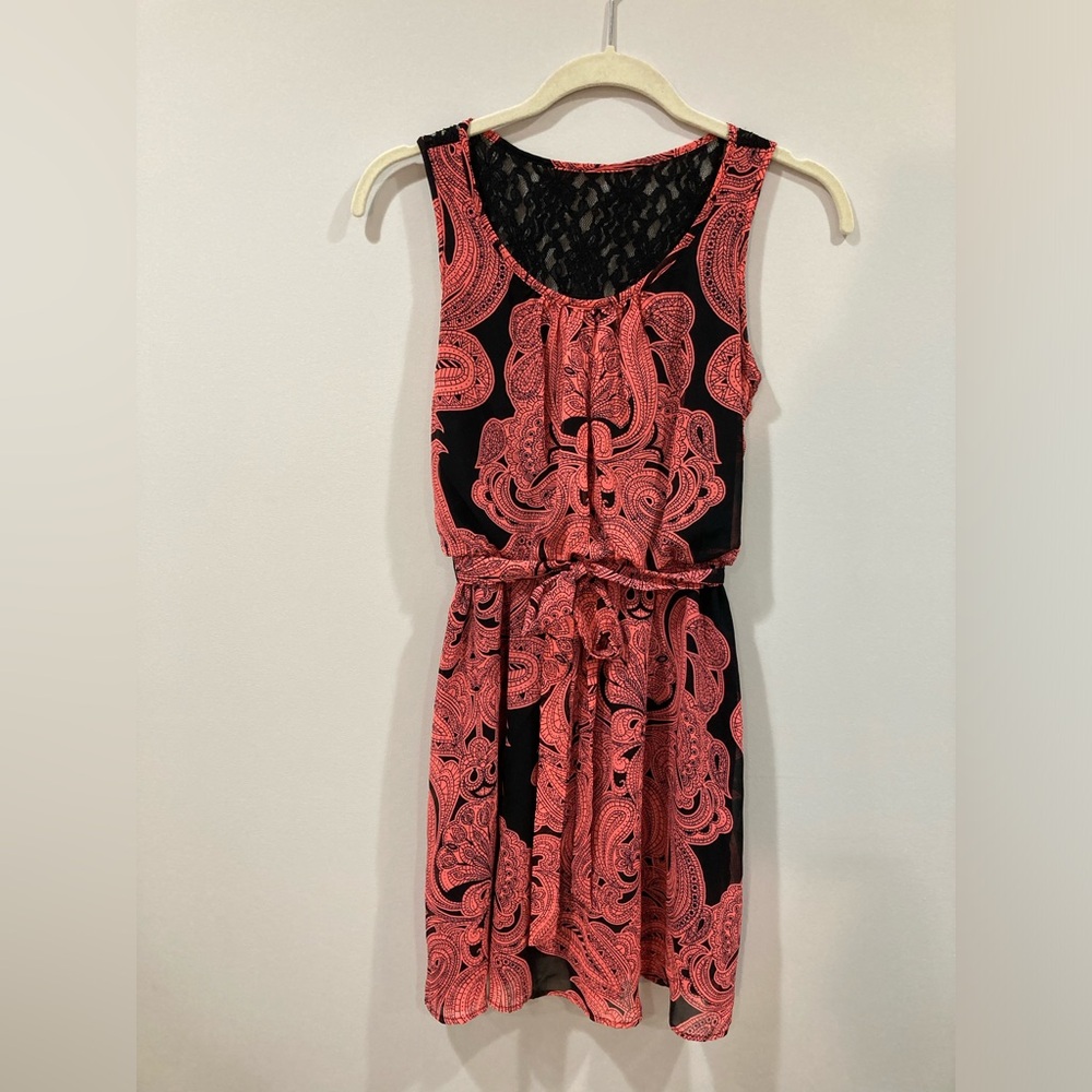 Sweet Storm Black and Pink Sleeveless Dress Small with Lace and Tie
